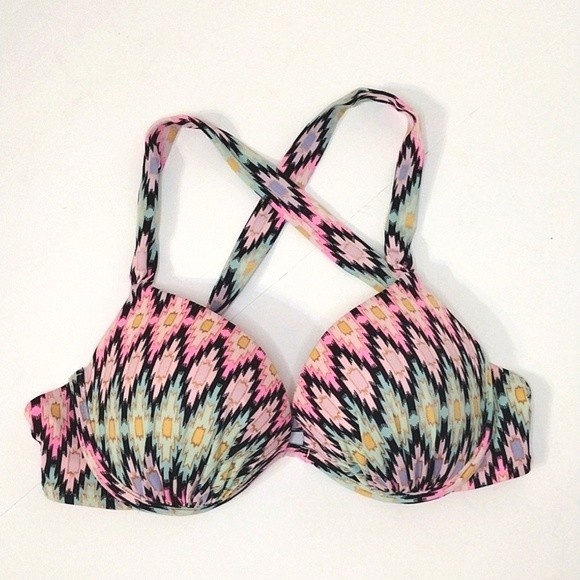 Victoria’s Secret Colorful Geometric Bikini Top Halter Padded Bra Bikini Top 34C - Picture 1 of 5